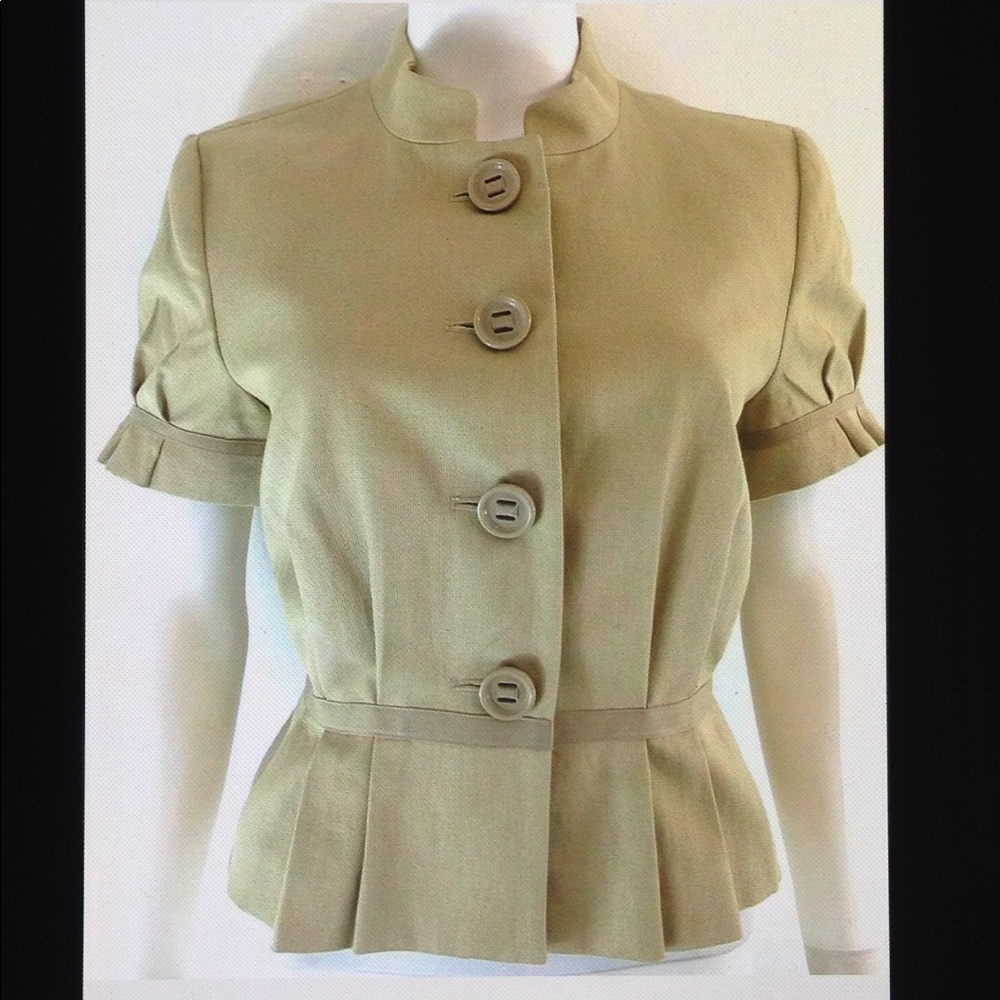 💋Halogen Cropped Short Sleeve Pleat Waist Blazer